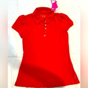 Lilly Pulitzer Puff Sleeve Polo Shirt Orange/Red Frida Ruby Ref Size Small